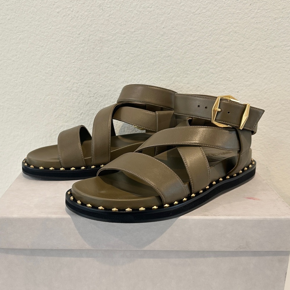 JIMMY CHOO Blaise stud-embellished leather sandals, Size 37, New in Box